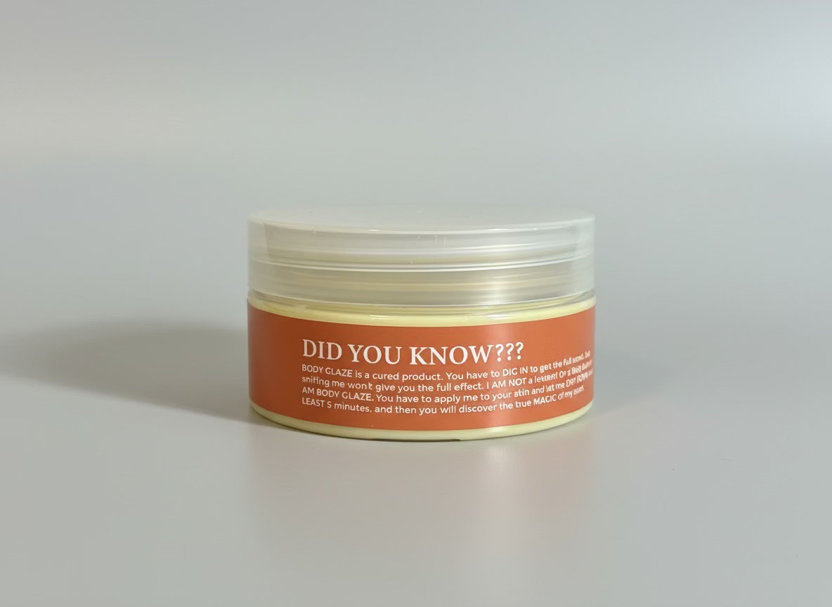 Jar with an orange label on a dark surface